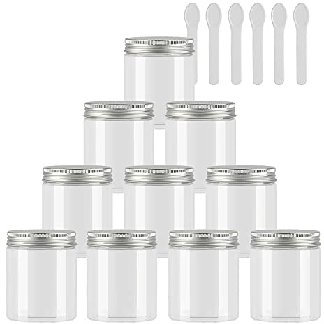 TIANZD 24 Pièces Vides Petit 80 ml Transparent Cosmétique Pot en Plastique avec Couvercle Argent 80 g Pots de Cosmétique Crème de Bouteille Contenant avec 6x Spatules