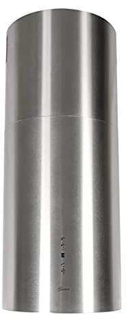 GURARI Campana isla GCH I 385 36 IS Prime campana redonda 36 cm, acero inoxidable, campana de techo, 1000 m³/h, base de cristal blanco, 4 niveles, pantalla LED, extracción del borde