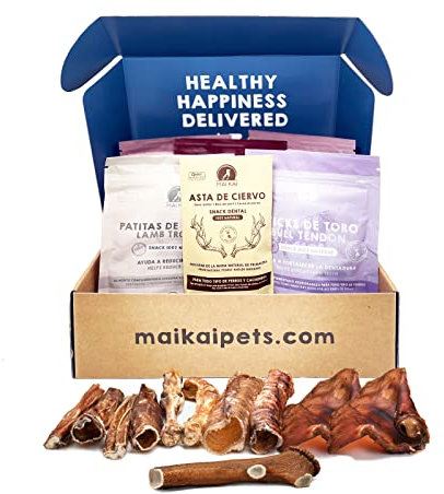 MAIKAI Snack Naturali per Cani e Gatti - 6 Snack Essiccati Pesce + Pollo + Manzo + Olio di Salmone 250ml + Cuccioli+Anziani - Regalo Compleanno Cane e Gatto - Dieta Naturale