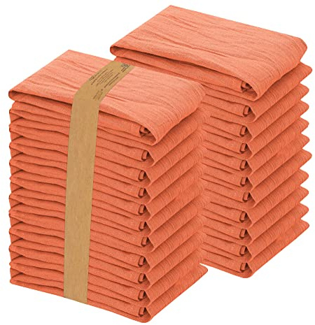 RUVANTI Flour Sack Towels 24 Pack 28x28 Inch, 100% Cotton Tea Towel, Reusable, Machine Washable, Absorbent BarTowels - Dish Cloth Perfect for Drying Dishes & Cleaning - Orange