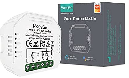 MoesGo ZigBee Mesh Smart Alexa Dimmer Modul, per dimmer radio, interruttore della luce da incasso, compatibile con Smart Life Tuya, Alexa e Google Home, 1/2 via【Hub Tuya ZigBee richiesto】