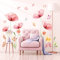 DECOWALL SG-2206 Wandaufkleber Hellrosa Röntgenblumen Kinder Wandtattoo Kinderzimmer Dekoration Abziehen und Aufkleben Abnehmbare Blumenwiese Schlafzimmer Rosa Zweig party