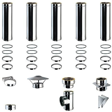 Kit Fumi Diametro 180 con Doppia Parete in Acciaio Inox DW25, Altezza 6,18m, Kit Stufa a Pellet, Canna Fumaria Coibentata Doppia Parete con Lana Di Roccia 180 | Brico Kit