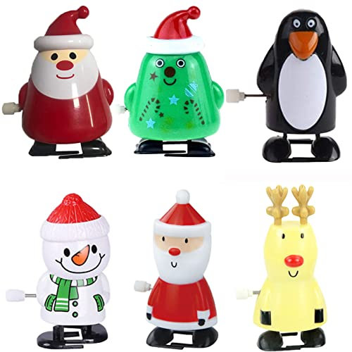 6 Stücke Weihnachten Aufziehspielzeug, Wind Up Pinguin Rentier Weihnachtsbaum, Schneemann Weihnachtsmann Figur Uhrwerk Spielzeug, Verschiedene Uhrwerk Spielzeug für Begünstigt Goody Bag Füller