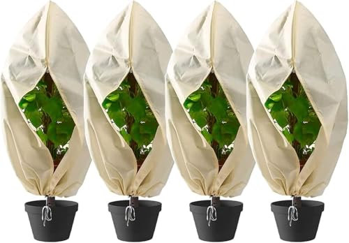 Hydrogarden 4 Stück Winterschutz Vlieshaube beige, 180x 120cm 80g/qm extrem haltbar – Kübelpflanzensack atmungsaktiv Olivenbäume, Palmen/Frostschutz Pflanzen/Reißverschluss
