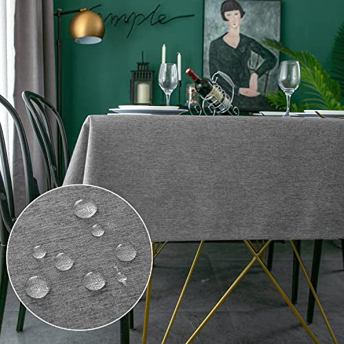 Yeahshion Tischdecke Rechteckig Schmutzabweisend, Dunkelgrau 140 x 240 cm, Polyester-Leinen-Effekt, wasserdichte Tischdecke für Tisch, Esszimmer, Restaurant, Schutz (Dunkelgrau, 140 x 240 cm)