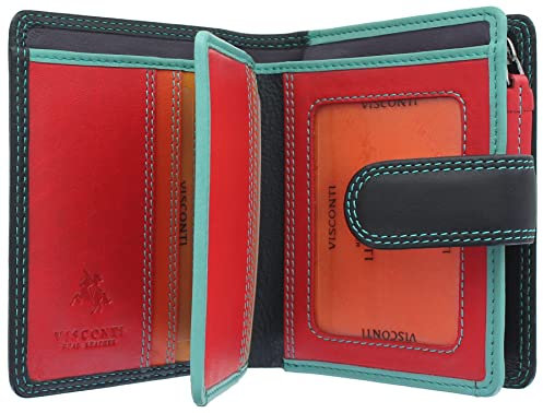 Visconti Leather Rainbow Collection Bali Geldbörse RFID Blocking RB40, Schwarz/Rhumba, Einheitsgröße