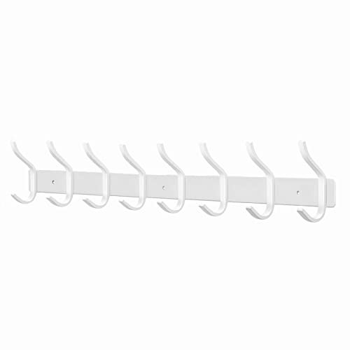 MEIJO Garderobenhaken Edelstahl, Hakenleiste Kleiderhaken Wand mit 8 Haken, Garderobe Garderobenleiste Wandgarderobe für Schlafzimmer Bad Küche (Weiß, 8 Haken)