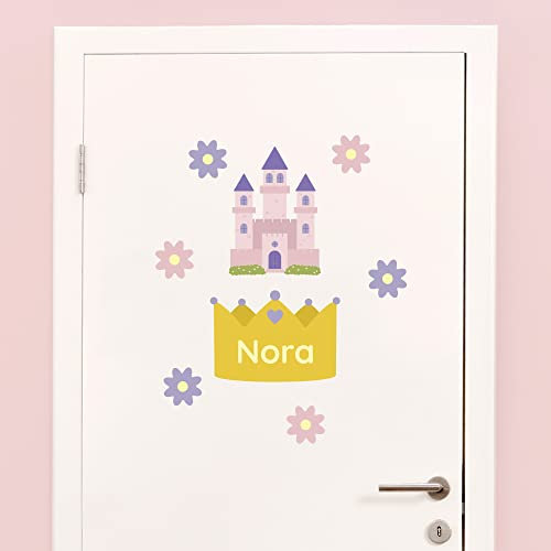 Klebekerlchen® Türaufkleber personalisiert mit Name – Wandtattoo Kinderzimmer & Babyzimmer deko – selbstklebende Wandsticker - Prinzessinnen Schloss