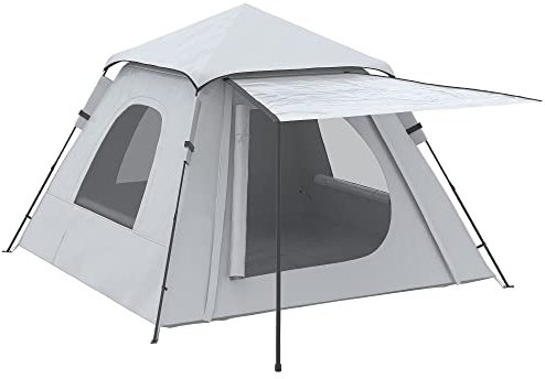 Outsunny Tenda da Campeggio da 2-3 persone con Veranda e Finestre, Tenda da Trekking con Porta con Cerniera e Gancio Superiore, 210x210x150 cm, Argento