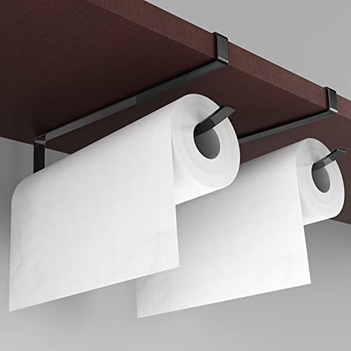 Paper Roll Holder, KIKISML 2 Pack Paper Towel Holder Cabinet Hanging Kitchen Roll Hanger Dispenser Storage Rack Towel Necktie Bedroom Toilet Organization Storage [No Drilling No Tool Required], Black