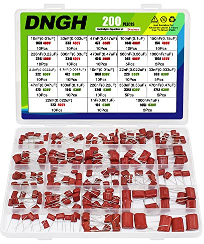 Kondensator Polypropylen 200 Stück Kondensatoren Set Folienkondensatoren Sortiment Metallfilm Kondensatoren Metallisierte Kondensator Sortimentskit 400V und 630V 1nf 10nf 22nf 47uf 330nf 470nf 1uf