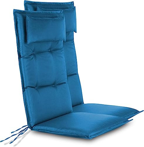 normani 2er-Set Stuhlauflagn Hochlehner mit Kissen - Stuhlpolster Sitzpolster Gartenstuhlauflagen für Draußen und Drinnen aus pflegeleichtem und wasserdichtem Outdoor Material 120x50 cm Farbe Marine