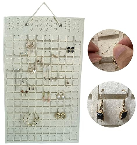 YAVO-EU Schmuckhalter Schmuck Organizer Hängende Halskette Ohrringhalter Filz Schmuck Hanging Bag Trendy Ohrringe Organisator Hängende Schmuck Organisator (Beige)