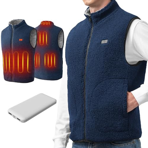 Gilet Chauffant Homme Femme - Veste Chauffante en Polaire avec Chauffage 6 Zones et 3 Niveaux - Alimentation USB avec Powerbank 10000mAh - Lavable en Machine