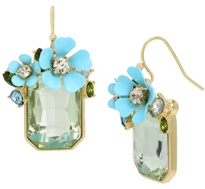 Betsey Johnson Womens Flower Gem Drop Earrings