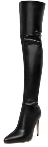 Stivali sopra Il Ginocchio da Donna con Tacco Alto,Stivale Lungo Sexy con Cerniera Posteriore a Spillo con Punta a Punta,Abito Festa Elasticizzato Stivali Alti al Ginocchio,Nero,38 EU