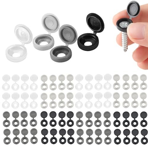AOOTUERL 200 Pezzi Tappi Coprivite Incernierato Tappi a Vite in Plastica Piega Coperchi a Scatto, per Decorazione di Mobili, Adatto per viti M4-M6(Nero, Bianco, Grigio chiaro, Grigio scuro)