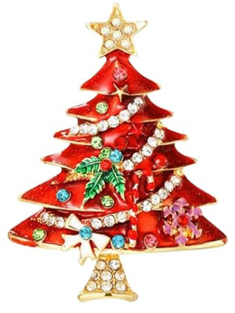 Weihnachts-Brosche, Weihnachtsbaum-Anstecknadel, Weihnachtsschmuck, Strass-Emaille-Brosche für, Rot