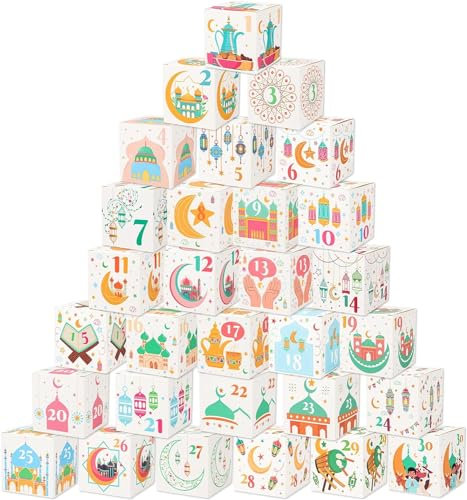 XINDY 30 Stück Ramadan Kalender zum Befüllen, DIY Ramadan Box Ramadan Kalender Kinder Ramadan Adventskalender Eid Mubarak Geschenkboxen Wiederverwendbar für Ramadan Deko