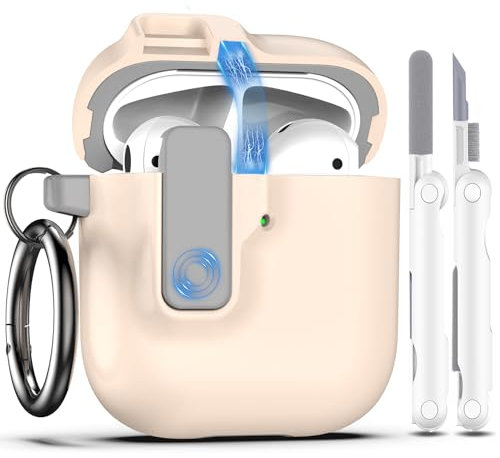RFUNGUANGO Compatibile con AirPods 1 & 2 Custodia Cover con Kit di Pulizia, Auto Snap Switch e Secure Lock Clip Case Design per Apple Airpods 2 ° e 1 ° Custodia di ricarica,Rosa