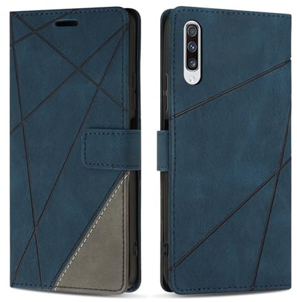 SONWO Handyhülle für Samsung Galaxy A70 Hülle, Premium PU Leder Handyhülle Wallet Silikon Schutzhülle Klapphülle für Samsung A70, Blau