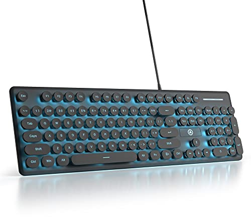 iTastatur Typewriter Keyboard 104-key Punk Gaming Retro Keyboard LED Ice Blue Backlit Cute Keyboard with Wired USB Suitable for PC/Win/Mac/Laptop Computer Keyboard（Black）