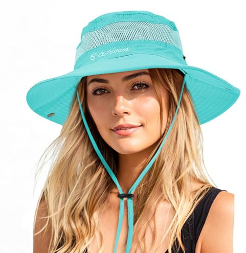 Durio Sonnenhut Damen und Herren - Outdoor Sommer Wanderhut UPF 50+ UV-Schutz Bucket Cap mit Kinnriemen Fischerhut Safarihut Faltbar Mesh Breite Krempe Campinghut