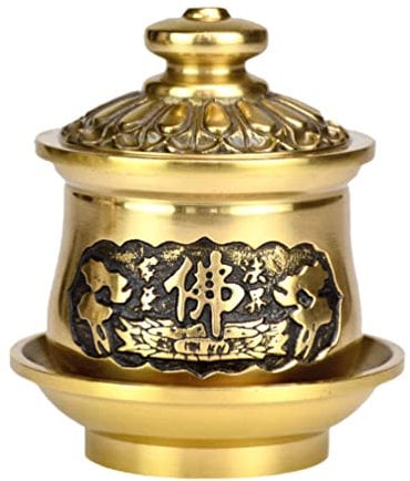 HELVES Vintage Home Decor Metal Stand Altar Cup Holy Water Offering Cup Copper Chalice Cup Buddha Cup Water Cup with Lid Tray Tibetan Buddhist Supplies Metal Brackets Home Decoration