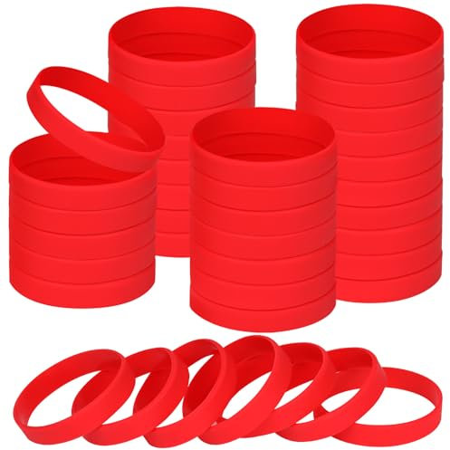 NAHRMY 60 Pièces Bracelets Élastiques en Silicone, Bracelets en Caoutchouc pour La Fête du Sport À L'école Le Fitness La Course à Pied Gifts Hommes Les femmes Enseignants Adolescents (Rouge)