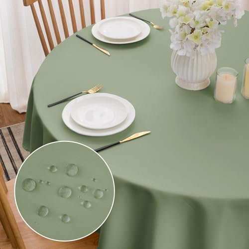 Softalker Round Table Cloth Sage Green 140cm Wipeable Tablecloth Washable Water Resistant Tablecloths Wrinkle Free Table Cover for Party Birthday Festive Decorations Dining Garden Picnic (55 inch)