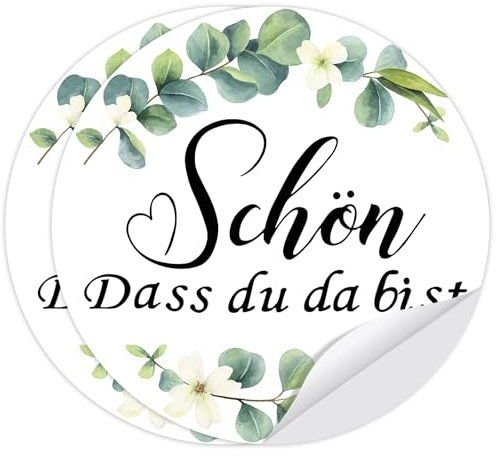 Wentsent 100Stück Sticker Eukalyptus Grün Schön Dass Du Da Bist Aufkleber Dankeschön für Hochzeit Kommunion Konfirmation Taufe Babyparty Geburtstag Danke Geschenk Dankeskarten Partydeko, Rund 4cm