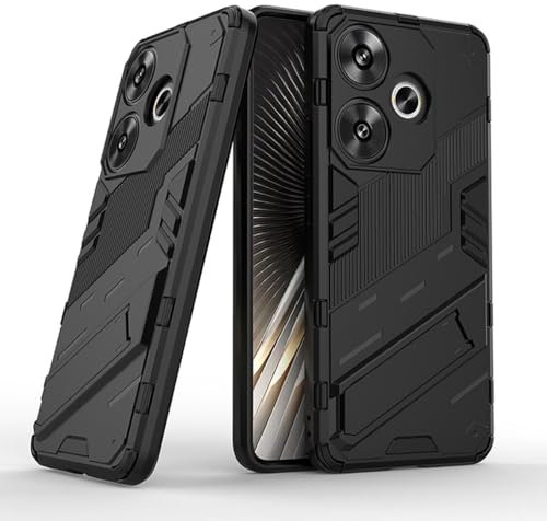 SEAHAI Funda para Xiaomi Poco F6 5G Estuche, Carcasa de Antigolpes [Rugged Armour] Soporte Plegable Oculto Silicona TPU Bumper Anti-Caída Case - Negro