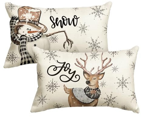Artoid Mode Schneemann Rentier Schneeflocken Weihnachten Kissenbezüge 2er Set, 30x50 cm Christmas Xmas Zierkissenbezug Cushion Cover Couch Deko