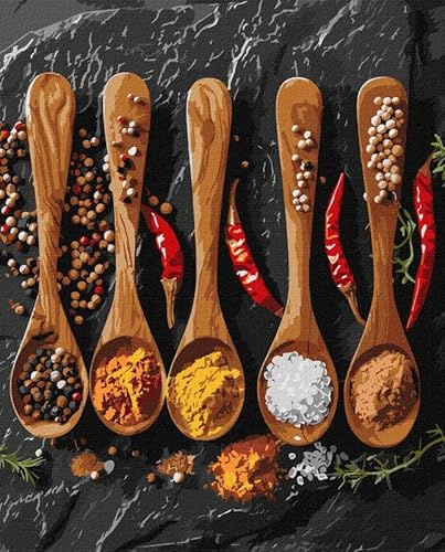 IDEYKA Eine Vielfalt von Gewürzen - Malen nach Zahlen für Erwachsene, einfaches Acryl-Malen nach Zahlen für Erwachsene, malen nach zahlen erwachsene mit rahmen,DIY-als Geschenk, 40х50cm