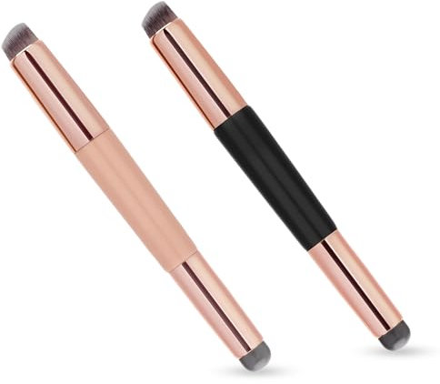 2 Brochas Maquillaje Silicona para Labios y Corrector, 2 En 1 Brocha Lápiz Labial Brocha Pequeña Doble Cabeza Resaltar Brocha Multifuncional para Lápices Labiales, Rubor Crema, Mezcla Uñas