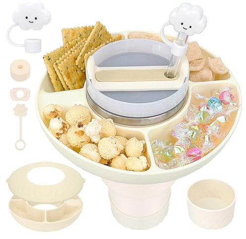 GADITIEK Bandeja para Accesorios de la Stanley Cup, Bandeja de Silicona con 5 Accesorios para la Stanley Cup, Tapa para la Pajita y Accesorios para Evitar Derrames, Compatible con 40oz Stanley (beige)