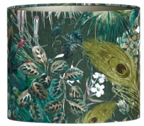 Lampenschirm Oval in Velours mit Floralen Motiven in Grün für Tischleuchte Tischlampe 45-45-32
