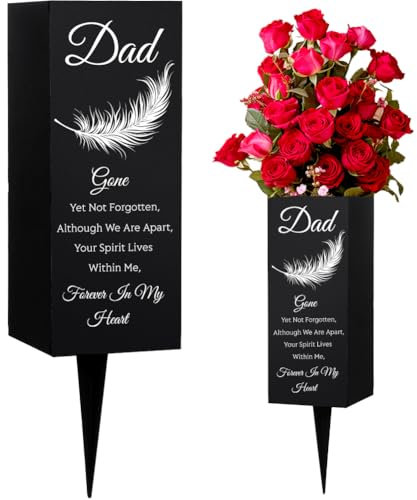 WEBEEDY Cemetery Vases Dad Memorial Vases for Graves Metal Grave Vase with Spike Grave Flower Holders in Loving Memory Sign Gravesite Memorial Decorations for Dad Funeral Father's Day(8x20 cm)