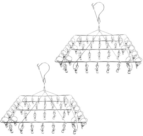 Aoyswuz 2 Pieces 40 Clips Underwear Dryer Hanger Stainless steel Square Sock Hanger, Sock Dryer with Pegs for Socks, Underwear, Baby Clothes and Hats