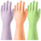 AUAUY 3 Paar Wiederverwendbare Haushaltshandschuhe, Hautsympathische Handschuhe mit Baumwollfutter, Wasserdicht Gummihandschuhe für Küchenarbeit, Haushaltsreinigung Geschirrspülung(Grün+Orange+Lila-S)