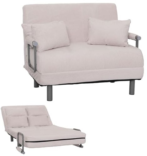 Mendler Schlafsessel HWC-K29, Klappsessel Schlafsofa Gästebett, Liegefläche 190x100cm, Stoff Cord (330g/m²) - Creme-weiß