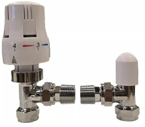 TC Thermostatic Radiator Valve Angled TRV & Lockshield 15mm Pack