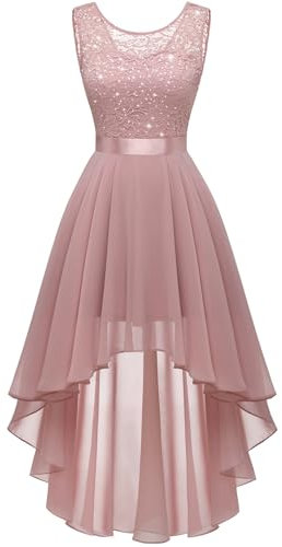 Berylove Abschlusskleider Ballkleid Lang Paillettenkleid Bridesmaids Chiffonkleid Damen Festlich Spitzenkleid Damen Kleid A Linie Swing Kleid BLP7035XP Blush XXL