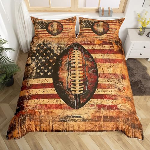 Loussiesd American Football Bedding Set Single Size Kids Flag Comforter Cover Set for Boys Girls Teens Rugby Duvet Cover Sports Theme Bedspread Cover（No Comforter