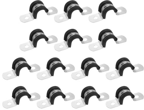 sourcing map 14 Pcs 10mm(3/8) Cable Clamp, 304 Stainless Steel Rubber Coated Cushioned Insulated Cable Clamp 2 Hole U-Tube Strap Clamp for Lines Pipe Hose Wire Cord Installation, Black