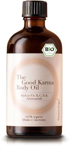 faszieology® The Good Karma Body Oil [100% natürlich & vegan] - Bio Körperöl [100 ml] mit Kokosöl und Vitamin B, C & E - pflegendes Hautöl für den Körper, Massageöl oder Badeöl