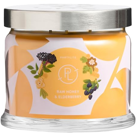 3-Docht-Kerze im Glas Alpenholunderblüte Bernstein und Jasmin