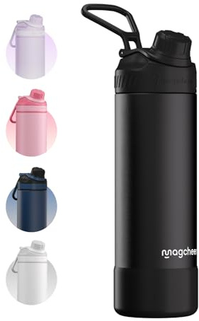 Mgacheer 750ml Insulated Metal Water Bottle with Spout Lid （Black） | Vacuum-Insulated Stainless Steel,Keep Cold 24h,Wide Mouth,BPA Free,Leakproof,Dishwasher Safe,for Gym,Travel,School