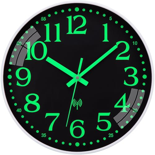 NESIFEE Wanduhr Funk Leuchtend im Dunkeln Wanduhr Ohne Tickgeräusche Funkuhr Funkwanduhr 30 cm Groß Batterie Lautlos Einfach zu Lesen für Zimmer Zuhause KüChe Schlafzimmer Büro Schule